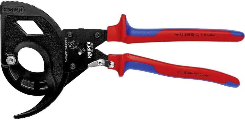 Knipex Tools 95 32 320 Three Stage Drive Ratchet Cable Cutter with Comfort Grip Handle, Red/Blue