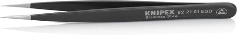 KNIPEX Tools Stainless Steel Gripping Tweezers-Needle-Point Tips-ESD, 5"