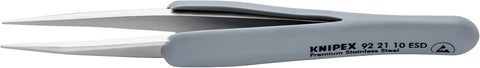 KNIPEX Tools 92 21 10 ESD Premium Stainless Steel Precision Tweezers-Pointed Tips-ESD Rubber Handles, 5-1/4""