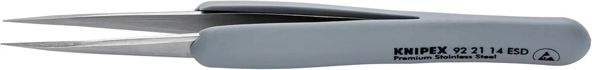 KNIPEX Tools 92 21 14 ESD Premium Stainless Steel Precision Tweezers-Pointed Tips-ESD Rubber Handles, 4"