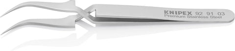 KNIPEX Tools 92 91 03 Premium Stainless Steel Cross-Over Gripping Tweezers-45°Angled-Needle-Point Tips, 4-1/2'', Silver