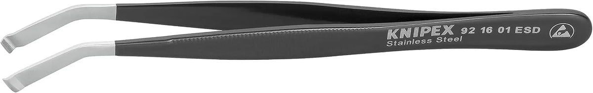 KNIPEX Tools 92 16 01 ESD Stainless Steel Positioning Tweezers-35°Angled-ESD, 4-3/4"