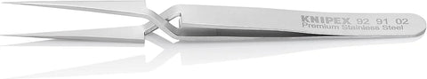 KNIPEX Tools 92 91 02 Premium Stainless Steel Gripping Cross-Over Tweezers-Needle-Point Tips, 4-3/4"