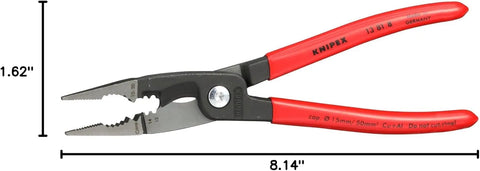 KNIPEX Tools 13 81 8, 6 in 1 Electrical Installation Pliers with Dipped Handle, Red