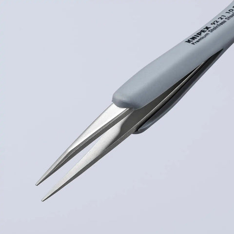 KNIPEX Tools 92 21 10 ESD Premium Stainless Steel Precision Tweezers-Pointed Tips-ESD Rubber Handles, 5-1/4""