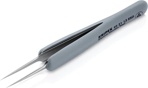 KNIPEX Tools 92 21 13 ESD Premium Stainless Steel Precision Tweezers-Needle-Point Tips-ESD Rubber Handles, 3-3/4"