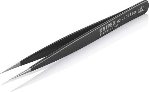 KNIPEX Tools Stainless Steel Gripping Tweezers-Needle-Point Tips-ESD, 5"