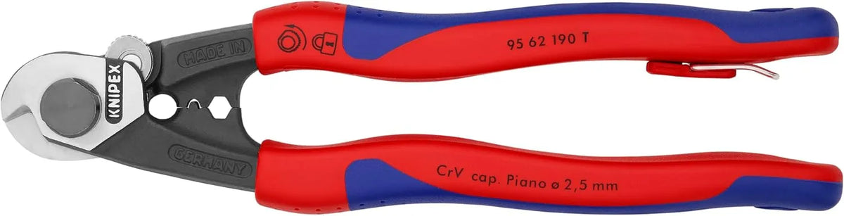 KNIPEX - 95 62 190 T BKA Tools - Wire Rope Cutters, Multi-Component, Tethered Attachment (9562190TBKA)