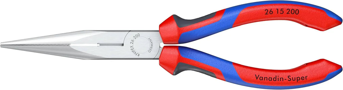 KNIPEX Tools - Long Nose Pliers With Cutter, Chrome, Multi-Component (2615200), 8 inches