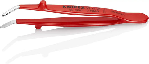KNIPEX Tools 92 47 01 Stainless Steel Gripping-30°Angled Tweezers-1000V Insulated, 5-1/2", Red