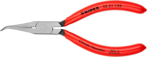 KNIPEX Tools - Long Nose Relay Adjusting Pliers, Flat Tips, 40 Degree Angled (3231135), Red