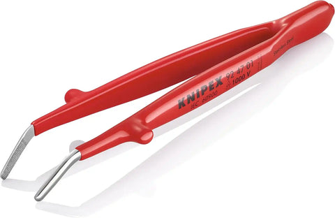 KNIPEX Tools 92 47 01 Stainless Steel Gripping-30°Angled Tweezers-1000V Insulated, 5-1/2", Red