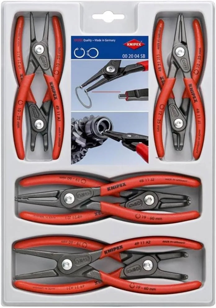 KNIPEX 00 20 04 SB 8-Piece Precision Circlip Snap-Ring Pliers Set
