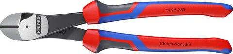 Knipex 7422250SBA 10-Inch High Leverage Angled Diagonal Cutters - Comfort Grip