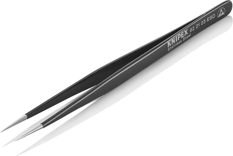 KNIPEX Tools 92 21 03 ESD Stainless Steel Gripping Tweezers-Needle-Point Tips-ESD, 5-1/2"