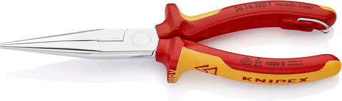 KNIPEX Tools 26 16 200 T Long Nose Pliers with Cutter-1000V Insulated-Tethered Attachment, 8'', Red/Yellow