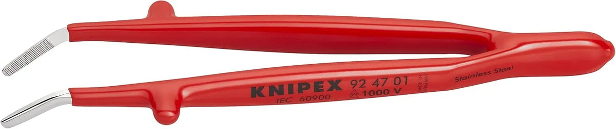 KNIPEX Tools 92 47 01 Stainless Steel Gripping-30°Angled Tweezers-1000V Insulated, 5-1/2", Red