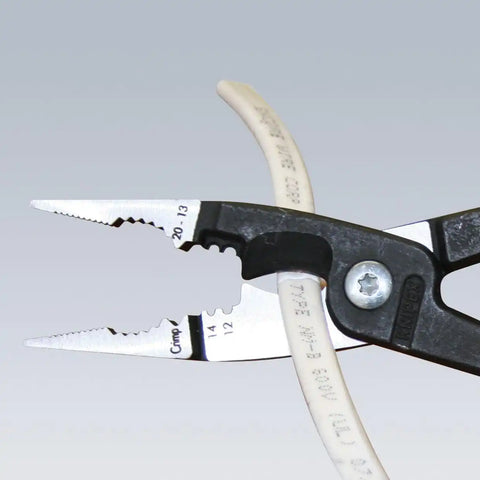 KNIPEX Tools 13 81 8, 6 in 1 Electrical Installation Pliers with Dipped Handle, Red