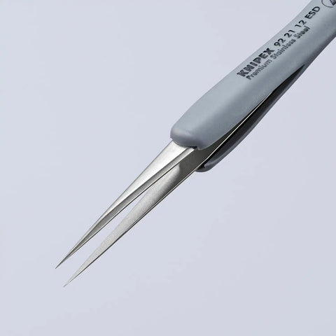 KNIPEX Tools 92 21 12 ESD Premium Stainless Steel Precision Tweezers-Needle-Point Tips-ESD Rubber Handles, 4-1/2"