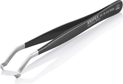 KNIPEX Tools 92 16 02 ESD Stainless Steel Positioning Tweezers-35°Angled-ESD, 4-3/4"