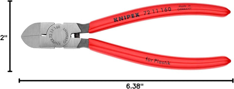 KNIPEX Tools - Diagonal Flush Cutter for Plastics, 45 Degree Angle (7211160), Red