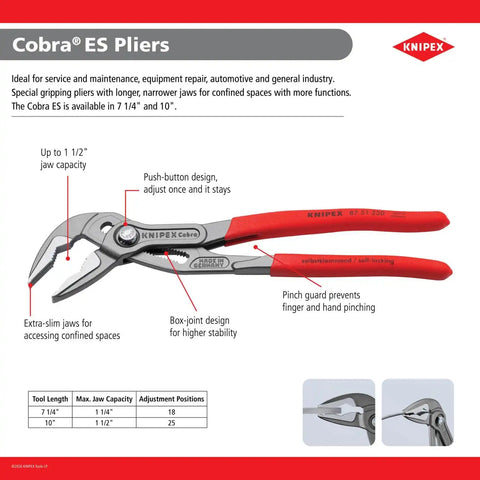 KNIPEX Tools 87 51 250 Cobra ES Extra-Slim Pump Pliers, 10-Inch