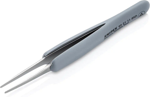 KNIPEX Tools 92 21 11 ESD Premium Stainless Steel Precision Tweezers-Blunt Tips-ESD Rubber Handles, 4"