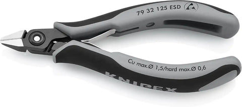 KNIPEX 5" Precision Electronics Side Cutter ESD w/Pointed Head, Ergonomic Grip (7932125ESD)