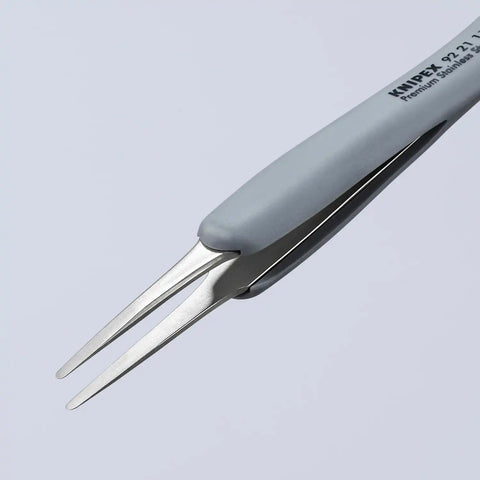 KNIPEX Tools 92 21 11 ESD Premium Stainless Steel Precision Tweezers-Blunt Tips-ESD Rubber Handles, 4"