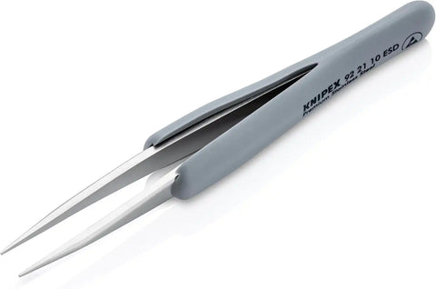 KNIPEX Tools 92 21 10 ESD Premium Stainless Steel Precision Tweezers-Pointed Tips-ESD Rubber Handles, 5-1/4""