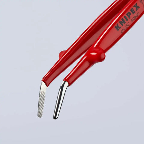 KNIPEX Tools 92 47 01 Stainless Steel Gripping-30°Angled Tweezers-1000V Insulated, 5-1/2", Red