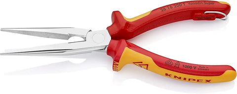 KNIPEX Tools 26 16 200 T Long Nose Pliers with Cutter-1000V Insulated-Tethered Attachment, 8'', Red/Yellow