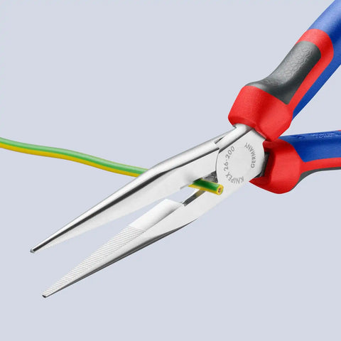 KNIPEX Tools - Long Nose Pliers With Cutter, Chrome, Multi-Component (2615200), 8 inches