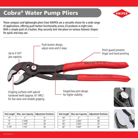 KNIPEX Tools 87 01 250 Cobra Water Pump Pliers,10-Inch