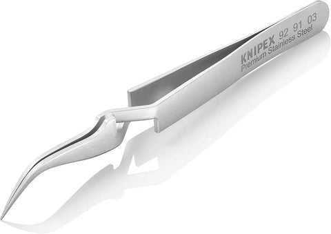 KNIPEX Tools 92 91 03 Premium Stainless Steel Cross-Over Gripping Tweezers-45°Angled-Needle-Point Tips, 4-1/2'', Silver