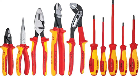 KNIPEX Tools LP - 9K989831US 10 -Piece 1000V Insulated High Leverage Pliers, Cutters, and Screwdriver Industrial Tool Set, Red