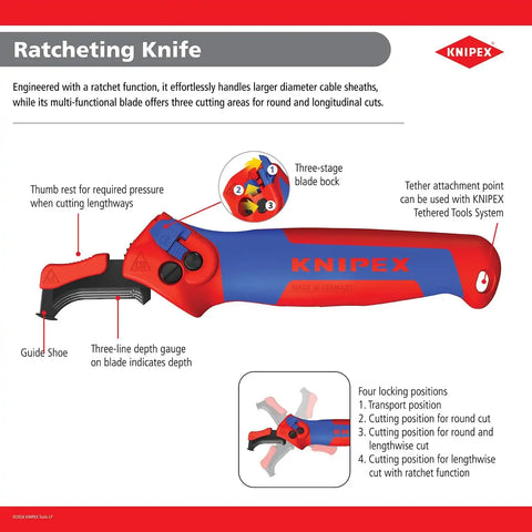 KNIPEX Tools 16 50 145 SBA Ratcheting Knife, 5-3/4"