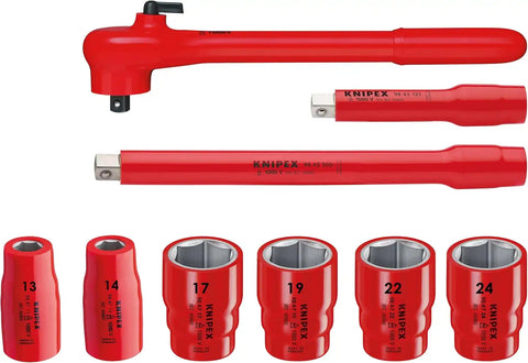 KNIPEX 98 99 11 S6 10 Piece 1,000V Insulated Socket Set 1/2 Metric Drive
