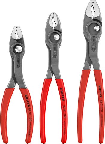 KNIPEX Tools 00 19 61 V01 3 Pc TwinGrip Pliers Set in a Tool Roll, Plastic Dipped (6", 8", 10")