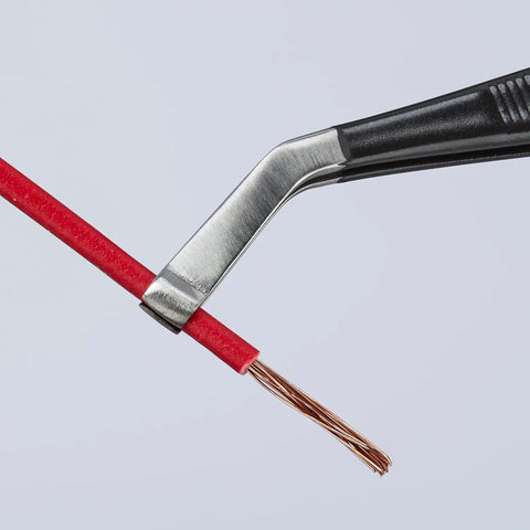 KNIPEX Tools 92 16 01 ESD Stainless Steel Positioning Tweezers-35°Angled-ESD, 4-3/4"