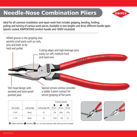 Knipex Tools 08 22 145 6" Needle Nose Combination Pliers - Comfort Grip,