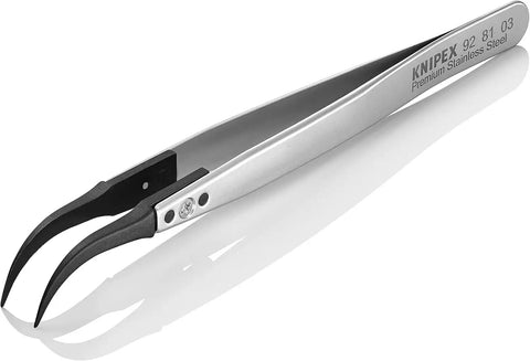 KNIPEX Tools 92 81 03 Premium Stainless Steel Gripping Tweezers-60°Angled-Pointed Tips, 5-1/4"
