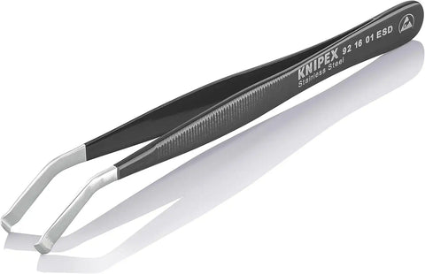 KNIPEX Tools 92 16 01 ESD Stainless Steel Positioning Tweezers-35°Angled-ESD, 4-3/4"