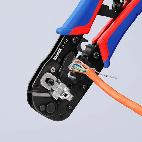 Knipex 97 51 13 Crimping Pliers for RJ45 Western Plugs, Red/Blue, 7-1/2"
