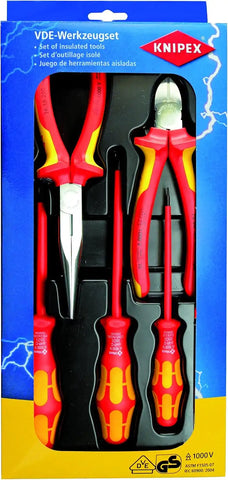 Knipex Tools 00 20 13 Insulated Long Nose Pliers Diagonal Cutters and Screwdrivers Set