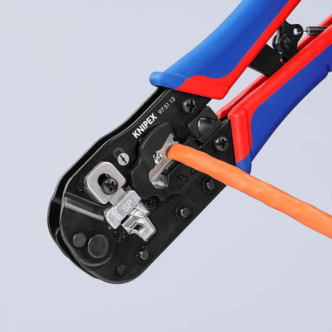 Knipex 97 51 13 Crimping Pliers for RJ45 Western Plugs, Red/Blue, 7-1/2"