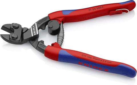 Knipex Tools 71 22 200 T BKA 8" Angled High Leverage Cobolt Cutters, Tether Attachment-Comfort Grip,