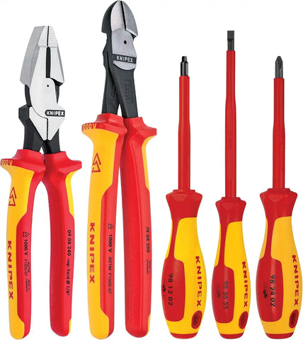 KNIPEX Tools 989822US 5-Piece 1000V Insulated High Leverage Pliers and Screwdriver Tradesman Tool Set (9K989822US)