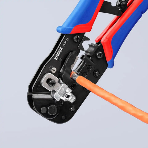 Knipex 97 51 13 Crimping Pliers for RJ45 Western Plugs, Red/Blue, 7-1/2"