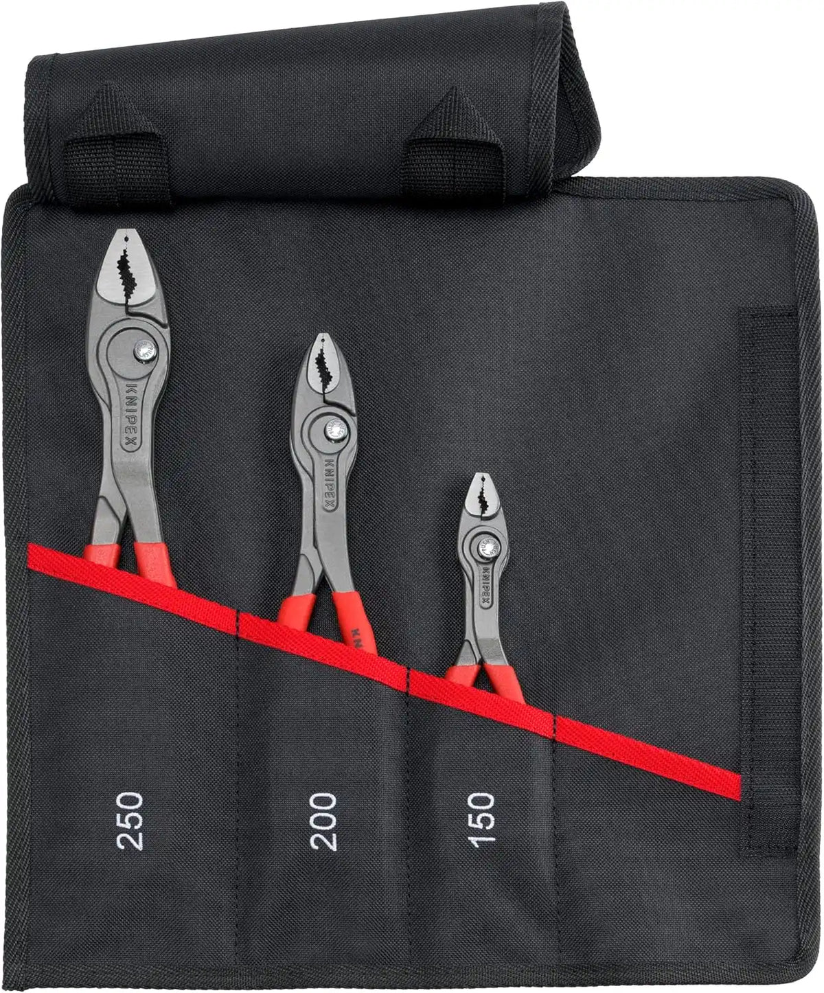 KNIPEX Tools 00 19 61 V01 3 Pc TwinGrip Pliers Set in a Tool Roll, Plastic Dipped (6", 8", 10")
